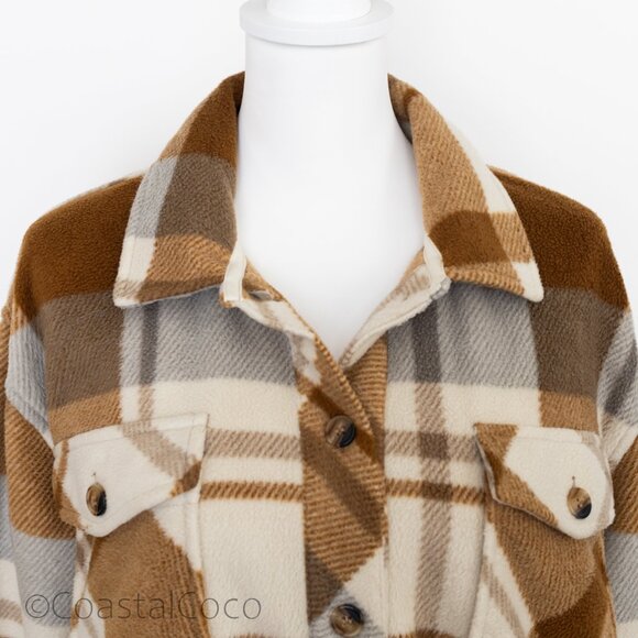 Thread Supply Auria Plaid Fleece Jacket M Oversized Coastal Flannel Scandi - Picture 14 of 15